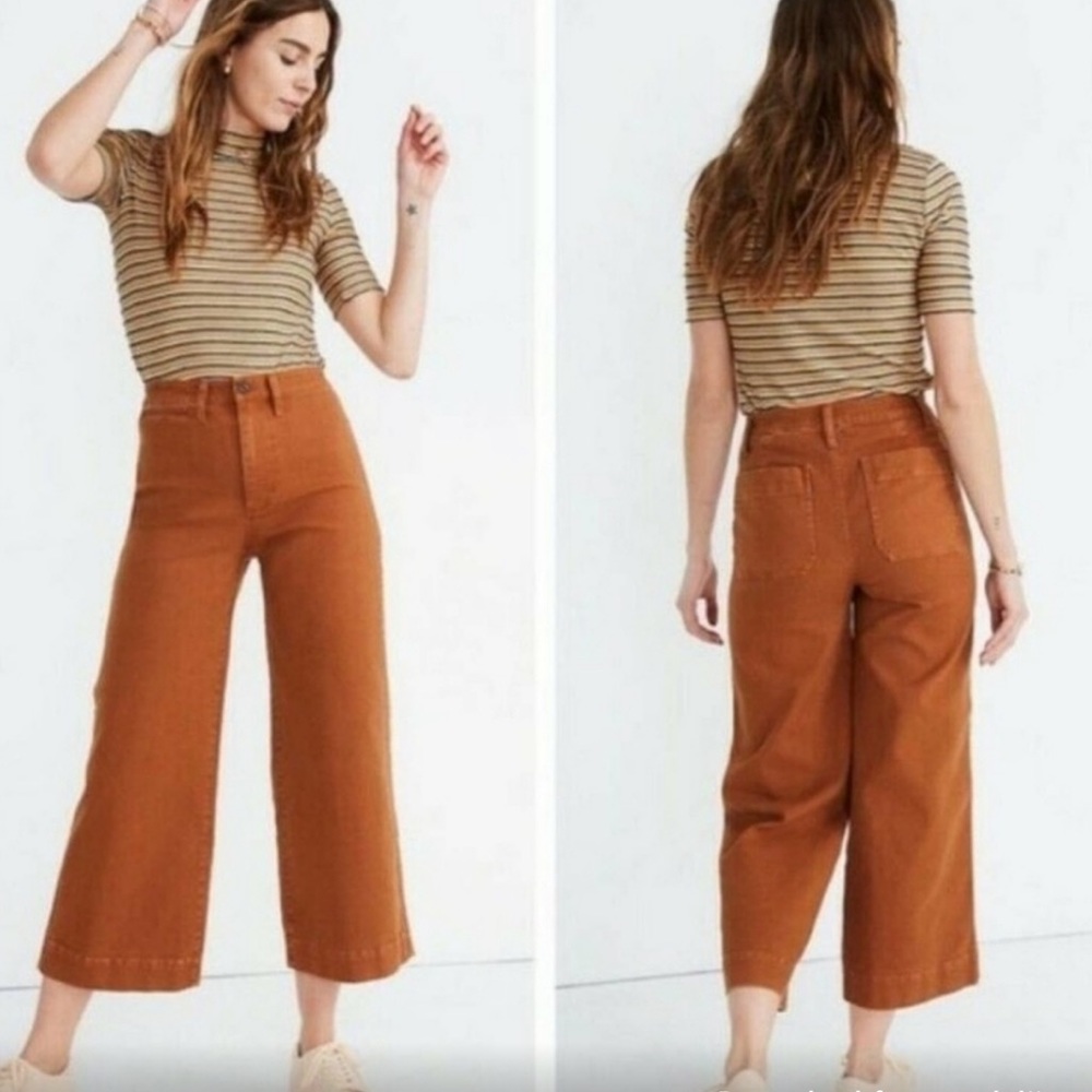 Madewell wide leg cropped brown pants 30
